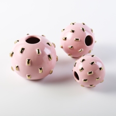 European Luxury Ball Shape Design Pink Flower Vase Ceramic Vase Home Restaurant Wedding Hotel Decoration Tabletop Vase