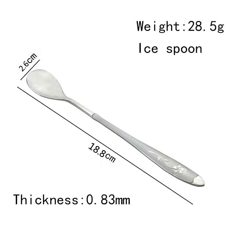 Custom decorative pattern stainless steel mixing spoon with long handle spoon scoop for wedding hotel home