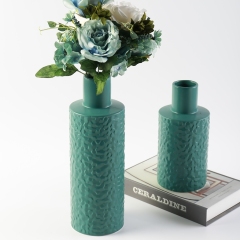 Retro Green Ceramic Flower Vase Nordic Matte Cylinder Vase Modern Home Restaurant Wedding Hotel Decoration