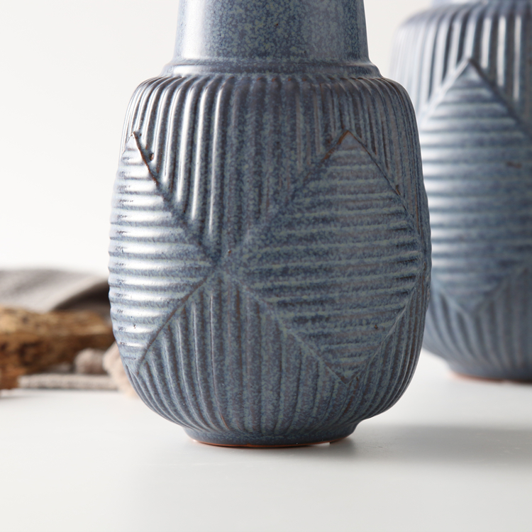 Nordic Style Ceramic Flower Vase Modern Grey Blue Indoor Decorative Tabletop Vase Home Restaurant Hotel Decoration