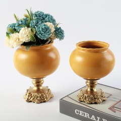 European Luxury Design Round Shape Ceramic Vase Gold Flower Vase Stand Home Restaurant Wedding Hotel Decoration