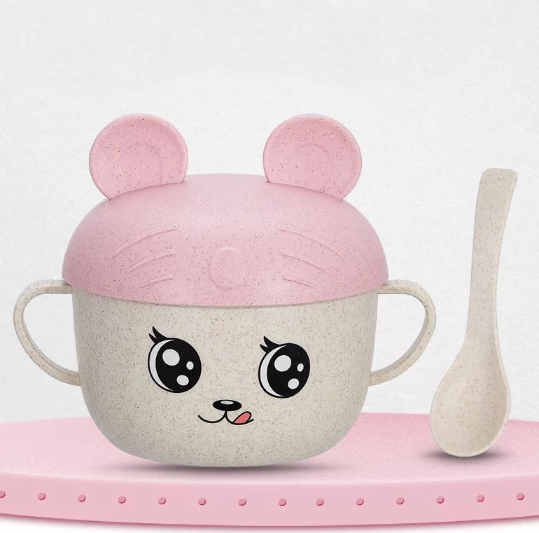 Wheat straw children's tableware bowl spoon set insulated noodle soup bowl cartoon baby bowl complementary food tableware