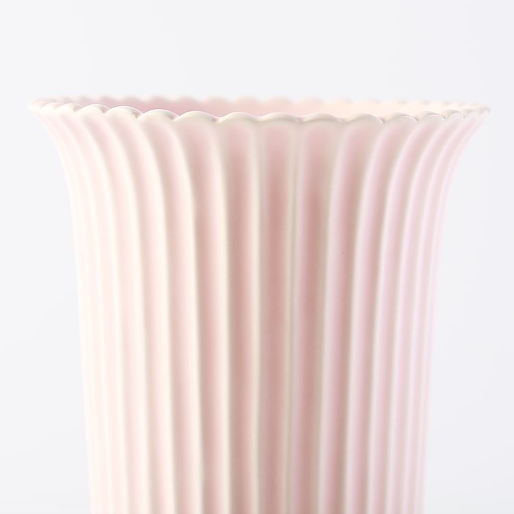 Nordic Style Ceramic Vase Stripe Round Shape Flower Vase Wedding Decorative Tabletop Vase Home Restaurant Hotel Decoration