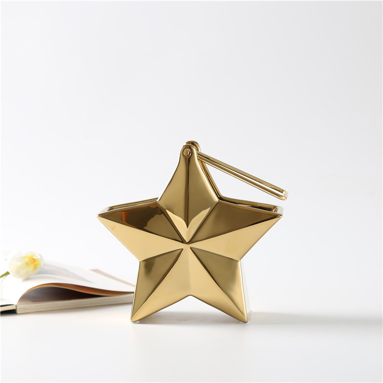 Luxury Design Gold Plating Star Shape Ceramic Vase Hanging Ornaments Flower Vase Home Restaurant Hotel Decoration