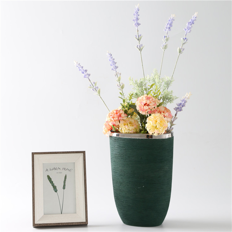 Retro Dark Green Ceramic Vase Indoor Home Decorative Matte Flower Vase Luxury Plating Vase Hotel Decoration