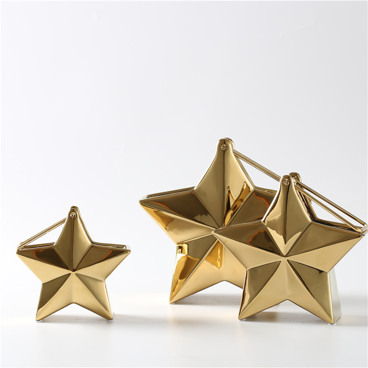 Luxury Design Gold Plating Star Shape Ceramic Vase Hanging Ornaments Flower Vase Home Restaurant Hotel Decoration