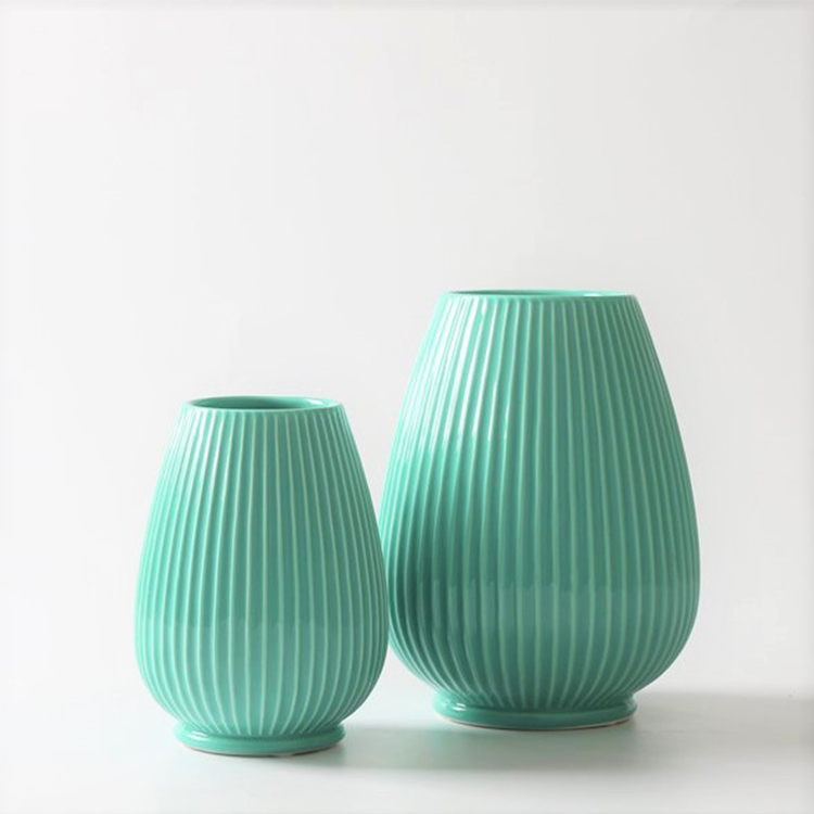 Nordic Style Ceramic Vase Home Art Decor Vertical Stripes Fluted Flower Vase Hotel Restaurant Wedding Decoration