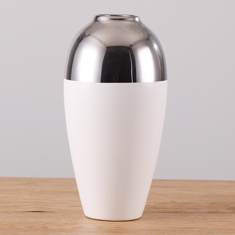 Modern Silver Plating Flower Vase Home Decorative Vases Simple White Ceramic Vase Hotel Restaurant Wedding Decoration