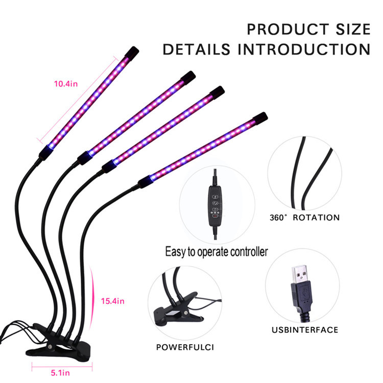 Light Plant Growth 4 Head Folding Indoor Plant Growth Light Lamp With USB Port