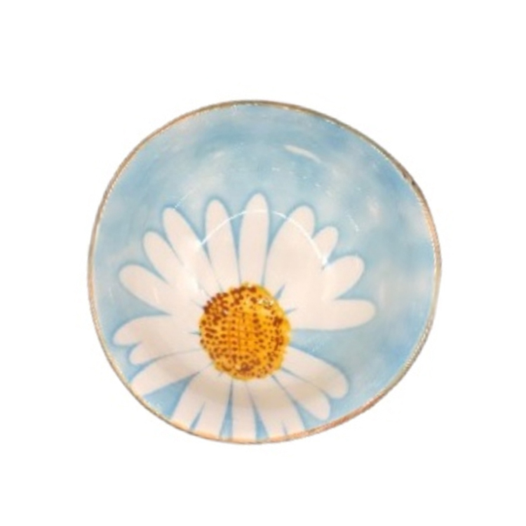 Blue-white Ceramic Tableware Daisy Flower Pattern 4.25" Irregular Dinner Bowl Family Hotel Restaurant Dinnerware Set
