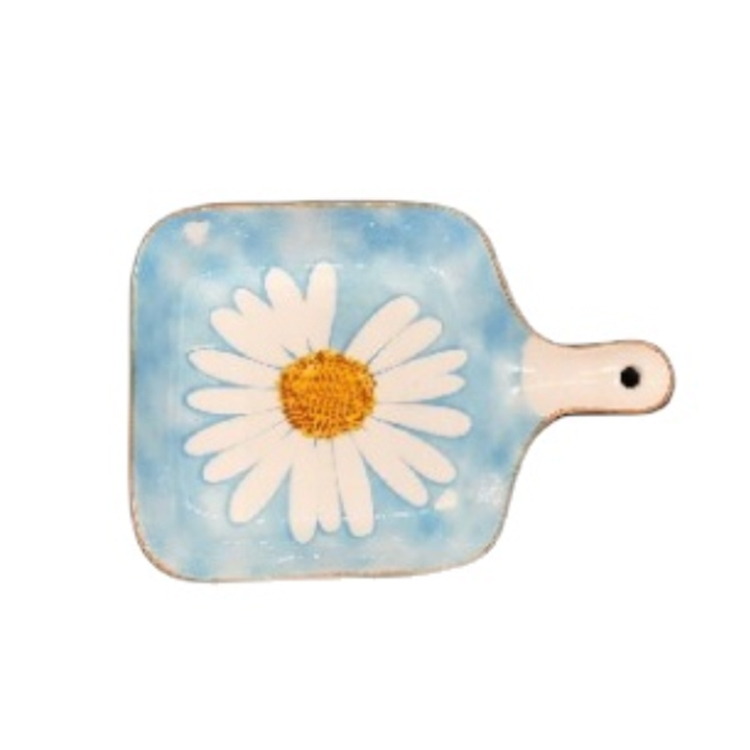 Nordic Light Blue Ceramic Tableware Daisy Pattern 8.75" Baking Dish With Handle Family Hotel Restaurant Dinnerware