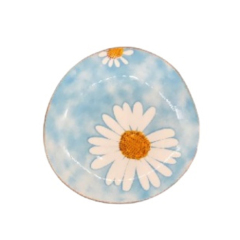 Simple Blue Ceramic Tableware 7" Irregular Dinner Plate White Daisy Design Family Hotel Restaurant Dinnerware