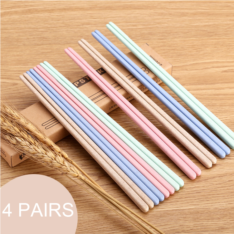 4 Pairs Eco Friendly Travel PP Wheat Straw Plastic Biodegradable Chopsticks Set Chopsticks Set For Kids
