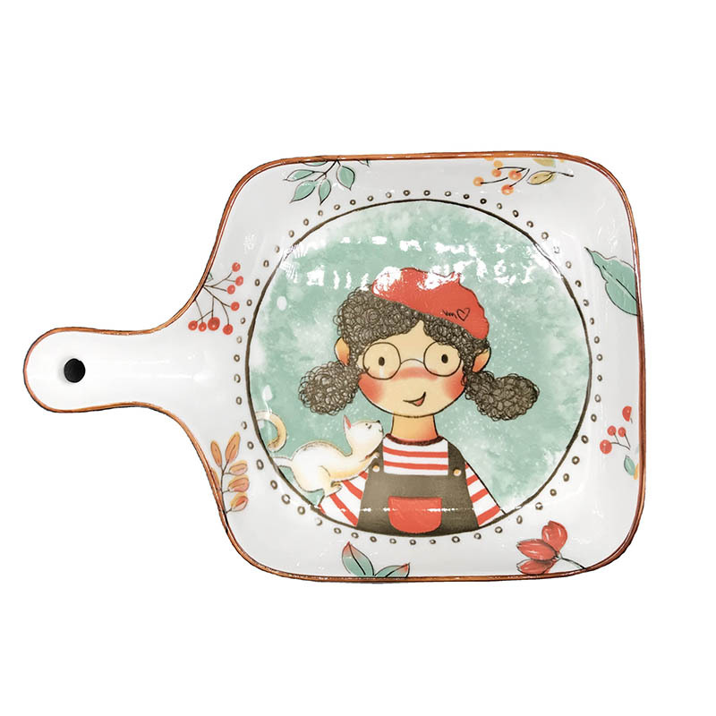Fairytale Forest 8.75" Square Baking Dish Ceramic Tableware Little Girl Pattern Dinnerware For Family Hotel Restaurant
