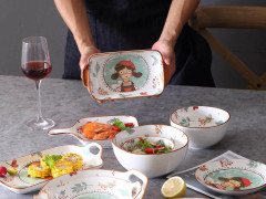 Cute Design Fairytale Forest 9" Rectangular Baking Dish Little Girl Pattern Ceramic Tableware Family Hotel Restaurant Dinnerware