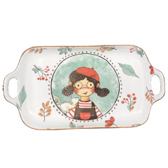 Little Girl Pattern Rectangular Dinner Plate 11.75" Cute Design Ceramic Tableware Modern Family Hotel Restaurant Dinnerware