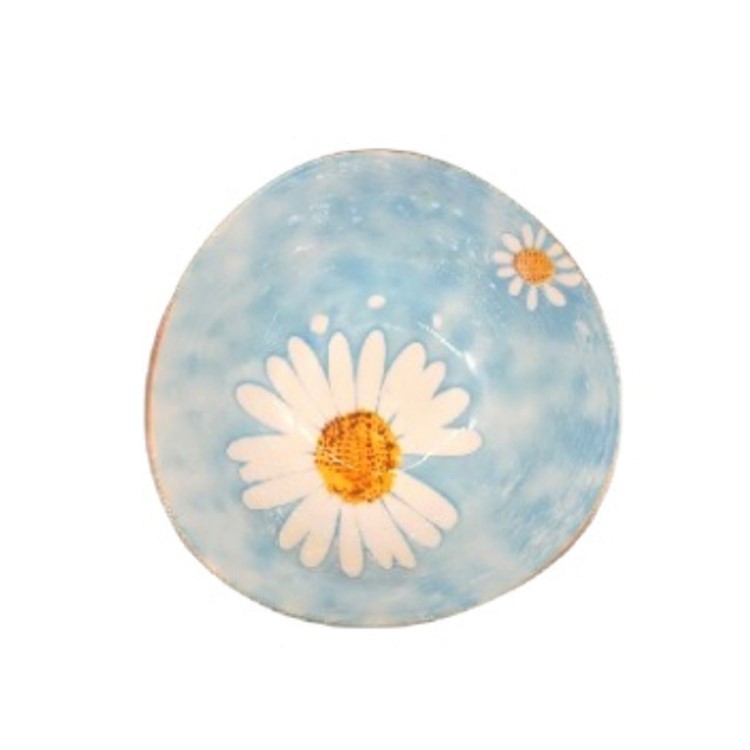 Simple White Daisy Design 7" Irregular Bowl Blue Ceramic Tableware Family Hotel Restaurant Dinnerware