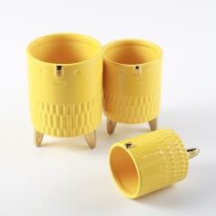 Yellow Flower Pots Face Pot Flower Modern Style Indoor Outdoor Decor Warm Gift for Friend Flower Pot Lighted