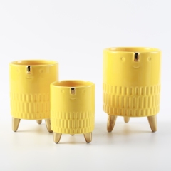 Yellow Flower Pots Face Pot Flower Modern Style Indoor Outdoor Decor Warm Gift for Friend Flower Pot Lighted