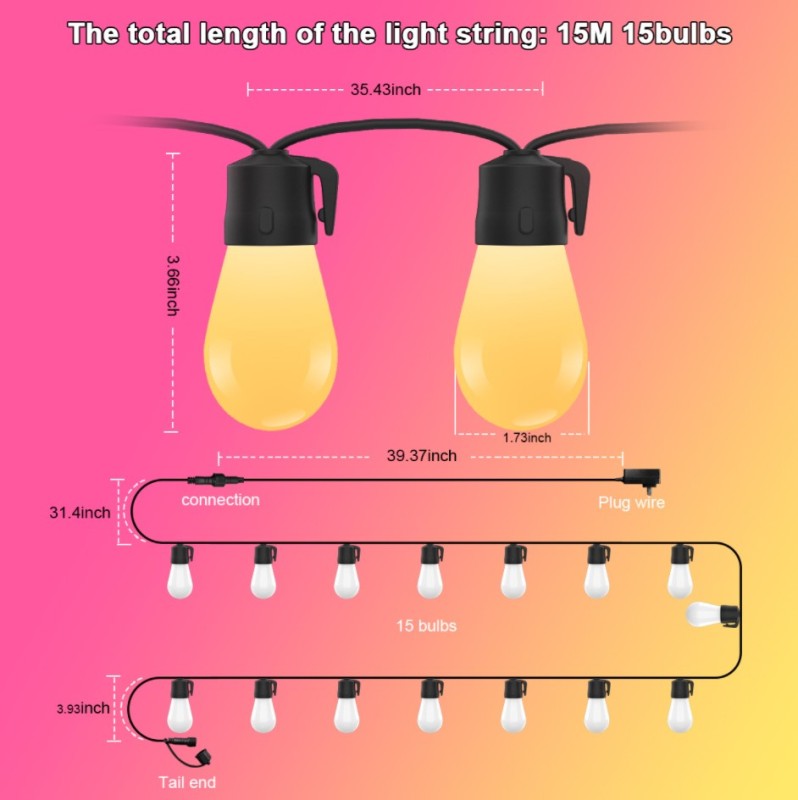 Wholesale Outdoor Garden S14 Led Christmas Fancy Patio Connectable Bulb Outside Decorative Party String Light