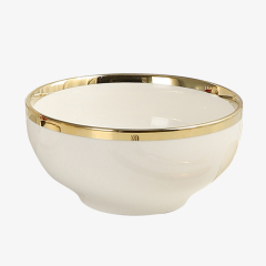 Modern 7" Round Bowl White Porcelain Tableware Luxury Gold-plating Ceramic Bowl Family Hotel Restaurant Dinnerware