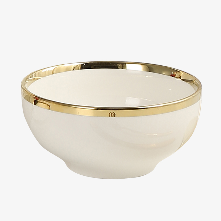 White 8" Round Bowl Modern Porcelain Tableware Luxury Gold-plating Ceramic Bowl Family Hotel Restaurant Dinnerware