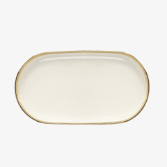 White Ceramic Dinner Plate 12" Oval Plate Gold-plating Porcelain Tableware Modern Family Hotel Restaurant Dinnerware