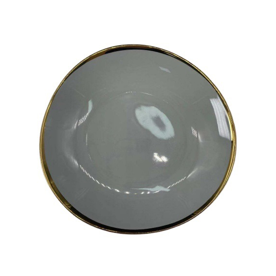 Ceramic Plate 7" Irregular Design Grey And Gold Rim Dinnerware Luxury Porcelain Plates Family Hotel Restaurant Tableware Set