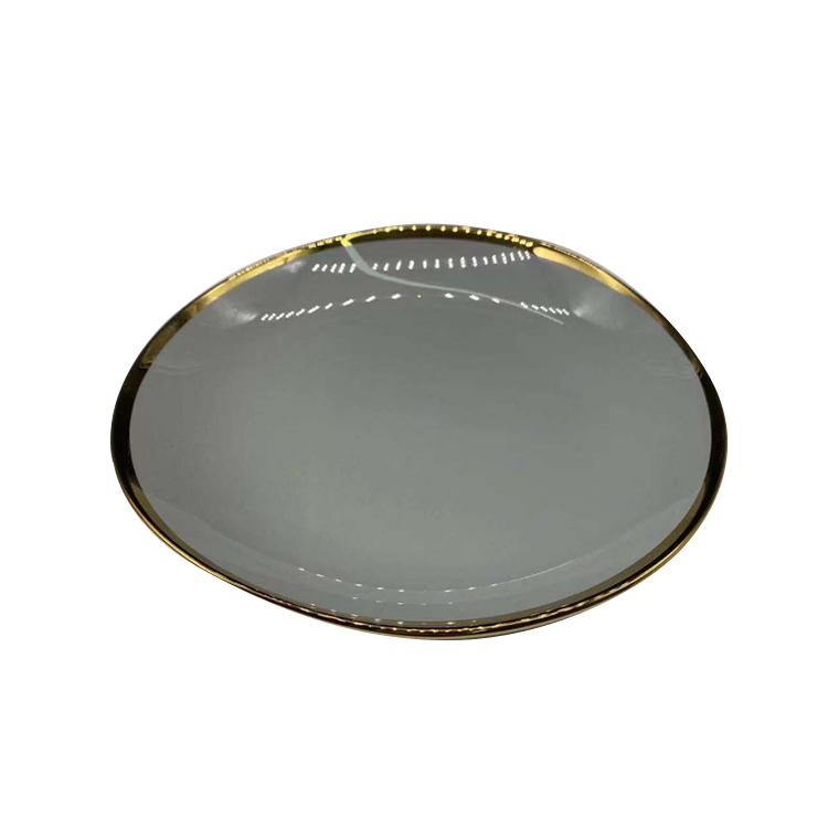8.25" Irregular Design Luxury Porcelain Plates Grey And Gold Rim Dinnerware Ceramic Plate Family Hotel Restaurant Tableware Set