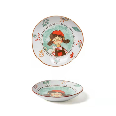 Little Girl Pattern Round Ceramic Tableware 7" Irregular Dinner Plate Fairytale Forest Dinnerware For Family Hotel Restaurant