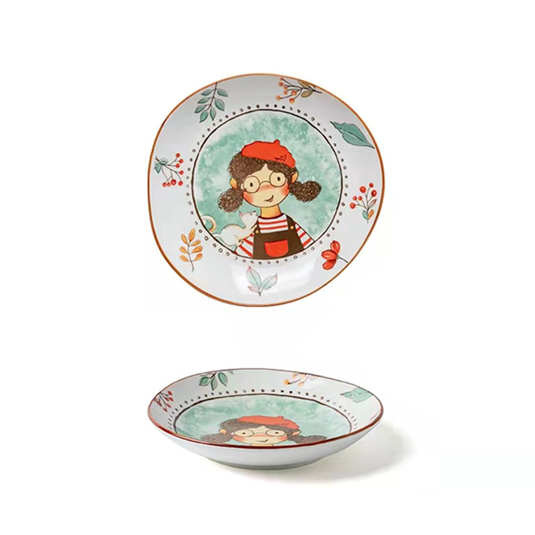 Little Girl Pattern Round Ceramic Tableware 7" Irregular Dinner Plate Fairytale Forest Dinnerware For Family Hotel Restaurant