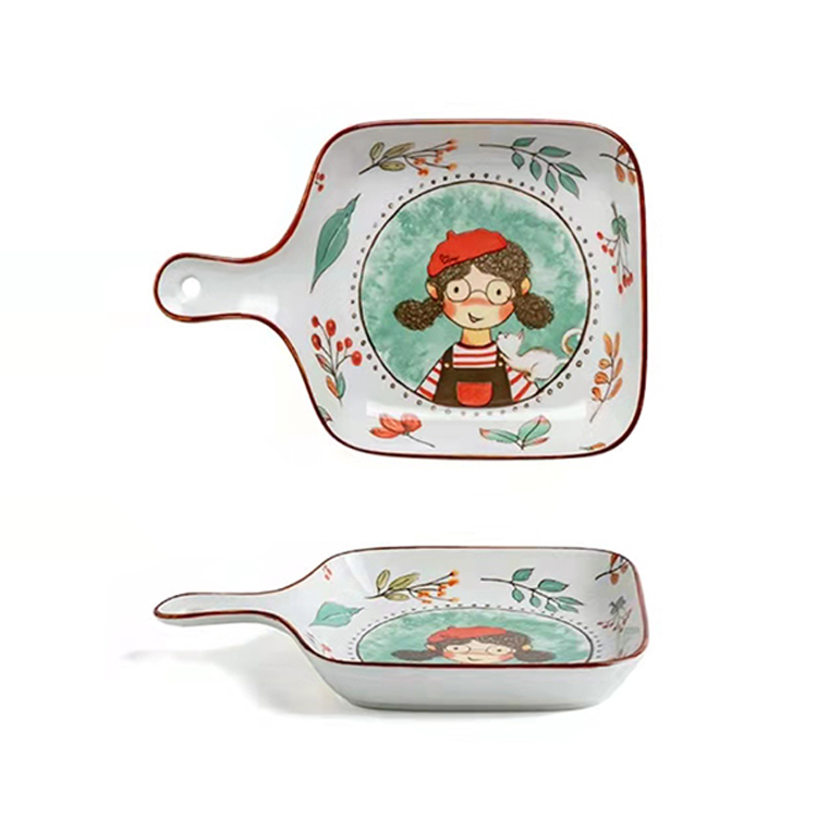 Fairytale Forest 8.75" Square Baking Dish Ceramic Tableware Little Girl Pattern Dinnerware For Family Hotel Restaurant