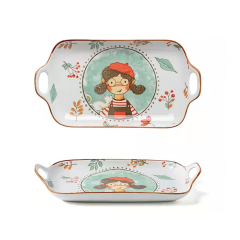 Little Girl Pattern Rectangular Dinner Plate 11.75" Cute Design Ceramic Tableware Modern Family Hotel Restaurant Dinnerware