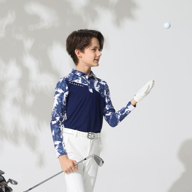 EAGEGOF Boy's Long Sleeve Golf Polo Shirts Print Polo Shirt