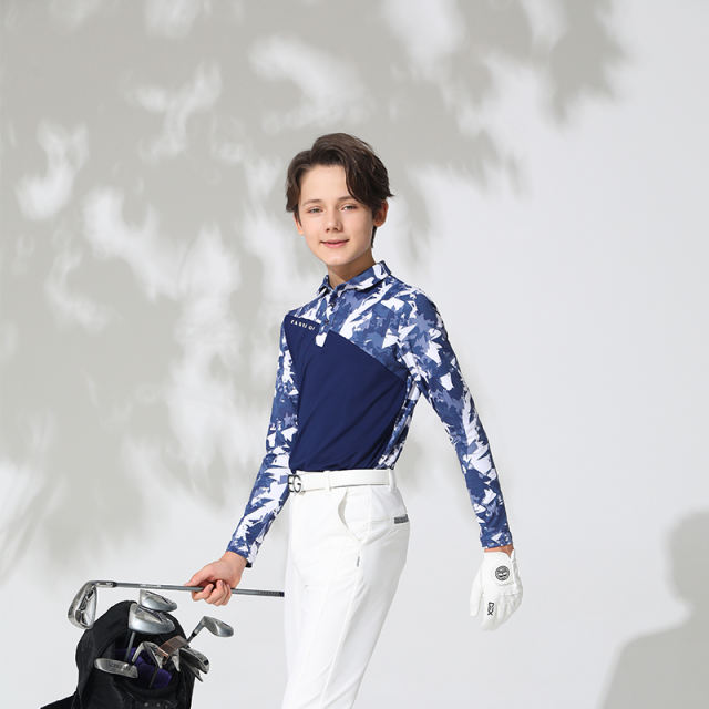 EAGEGOF Boy's Long Sleeve Golf Polo Shirts Print Polo Shirt