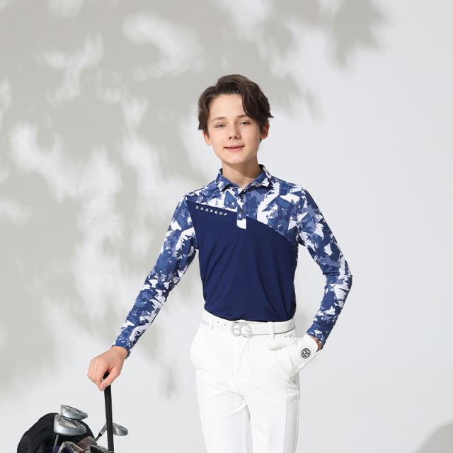 EAGEGOF Boy's Long Sleeve Golf Polo Shirts Print Polo Shirt