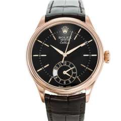 一比一精仿勞力士切利尼50525黑盤玫瑰金，六點鐘位置雙時區計時