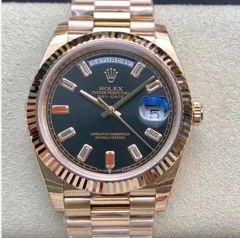 EW廠複刻勞力士星期日志型黑盤玫瑰金男士機械表40mm