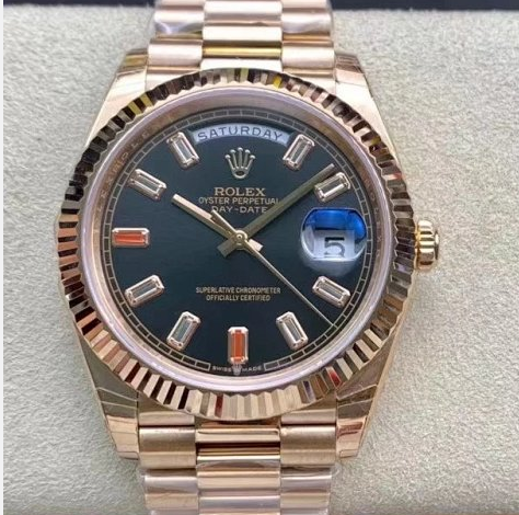 EW廠複刻勞力士星期日志型黑盤玫瑰金男士機械表40mm