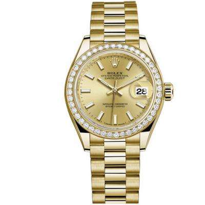 高仿勞力士日誌系列279138RBR-0014女士機械手表 鑲鑽18k金手錶
