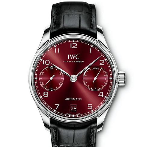 複刻萬國葡萄牙系列IW500714葡七新款男士機械皮帶手錶（ 桃紅）七日鏈腕表