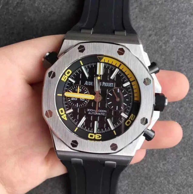 愛彼皇家橡樹離岸26703計時黑盤膠帶男士機械手表