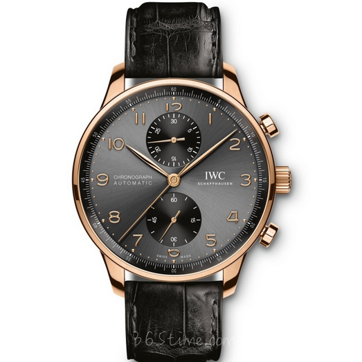 ZF萬國葡萄牙系列IW371610葡計玫瑰金黑盤計時皮帶男士機械表（密底）