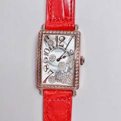 法蘭克穆勒 LONG ISLAND長島系列最美女士石英皮帶方形腕表 琺瑯彩繪