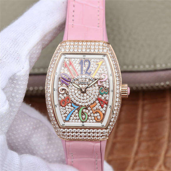 ABF法穆蘭FranckMuller V32 系列 女士腕表 粉色矽膠錶帶 石英機芯