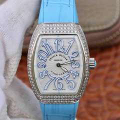 法穆蘭Vanguard V32女士瑞士石英機芯皮帶手錶 鑲鑽版