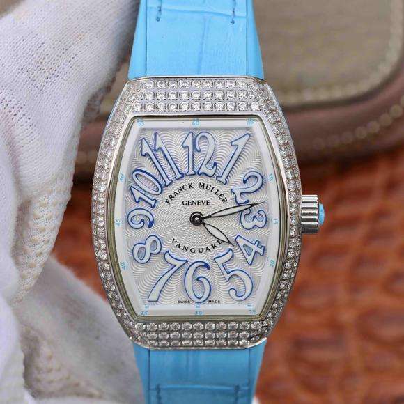 法穆蘭Vanguard V32女士瑞士石英機芯皮帶手錶 鑲鑽版