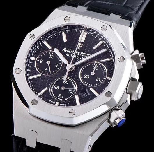 JH愛彼皇家橡樹26331系列黑盤皮帶 計時男士機械表