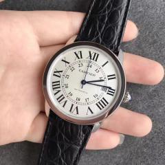 卡地亞倫敦系列機械密底男表皮帶白殼