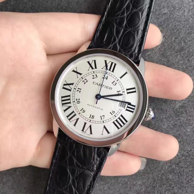 卡地亞倫敦系列機械密底男表皮帶白殼